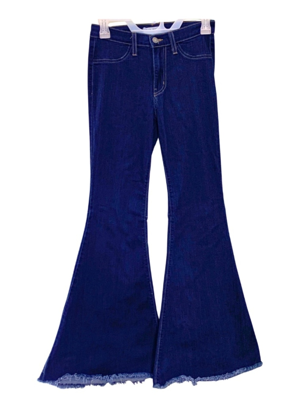 Judy Blue Dark Wash Bell Bottom Raw Hem Super Flare Jeans 1/25 Retro Y2K Boho